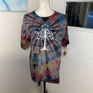 LOTR OOAK Hobbit Lord Of The Rings White Tree of Gondor Tie Dye Puffy L t-shirt